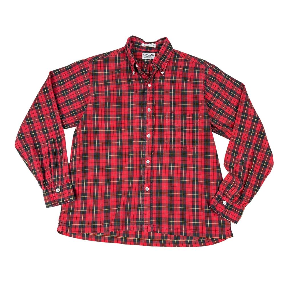 Vintage English Gingham Red Plaid Button Down Shirt Made in Savannah GA USA